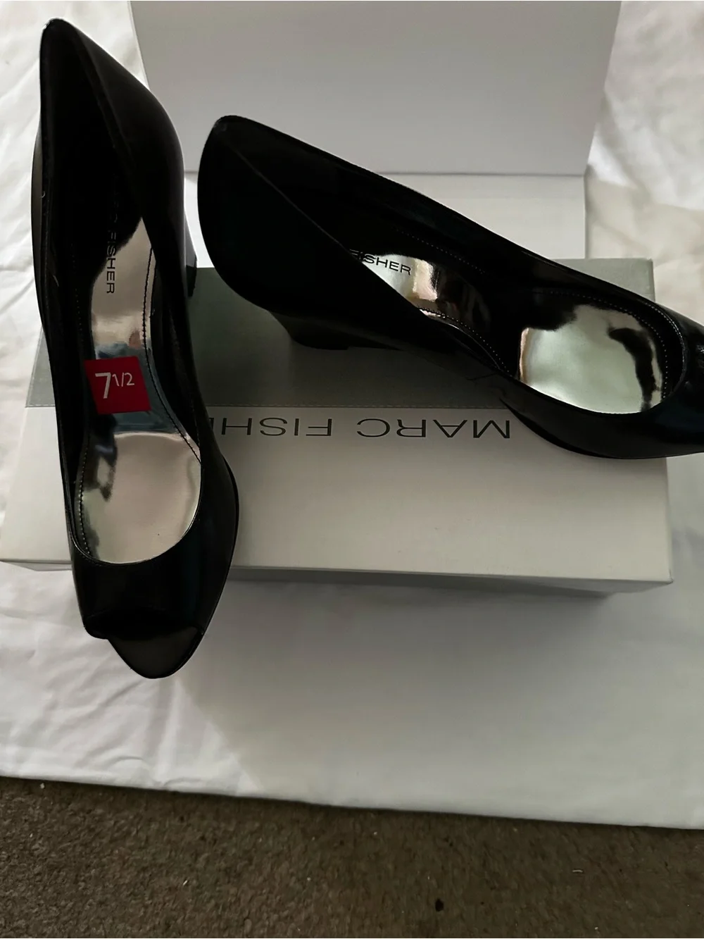 Marc Fisher Black Peep-Toe Wedge Mid Heel Pumps NIB Size 7 1/2 M